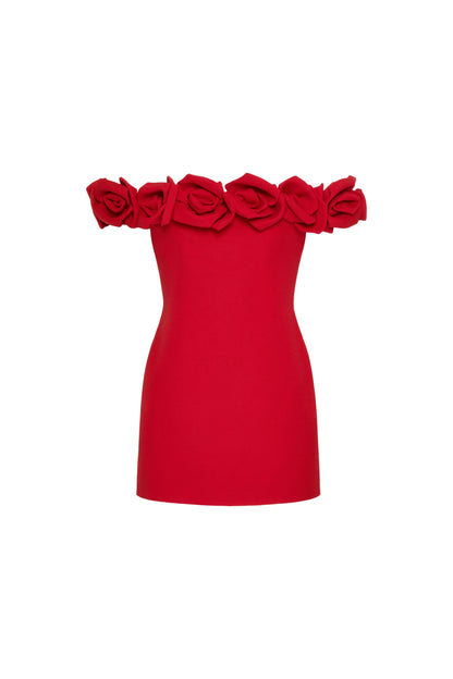 FLORAL EMBELLISHED CREPE MINI DRESS
