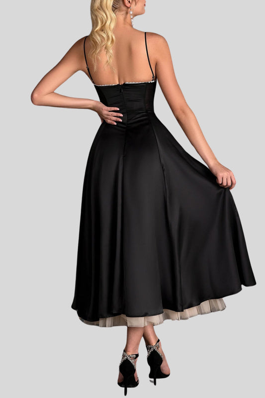 BLACK TULLE MIDI DRESS