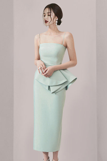 RUFFLE HIP WRAP MIDI DRESS IN MINT GREEN