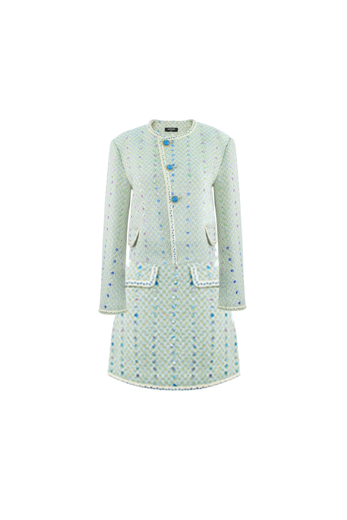 HEAVY SEQUIN EMBROIDERED SMALL FRAGRANT STYLE JACKET AND SKIRT