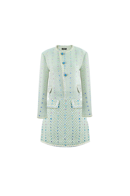 HEAVY SEQUIN EMBROIDERED SMALL FRAGRANT STYLE JACKET AND SKIRT