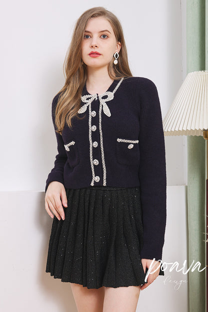 Pearl embellished coat in navy