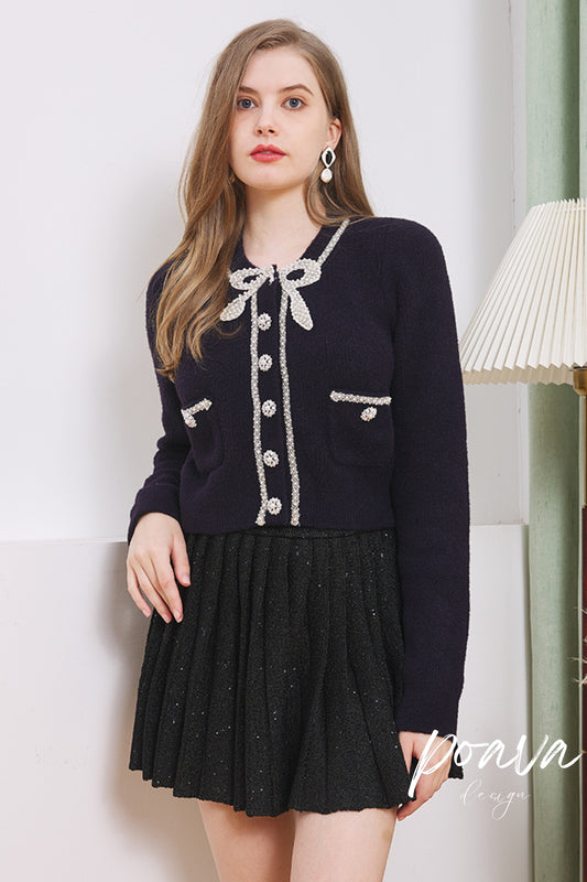 Pearl embellished coat in navy