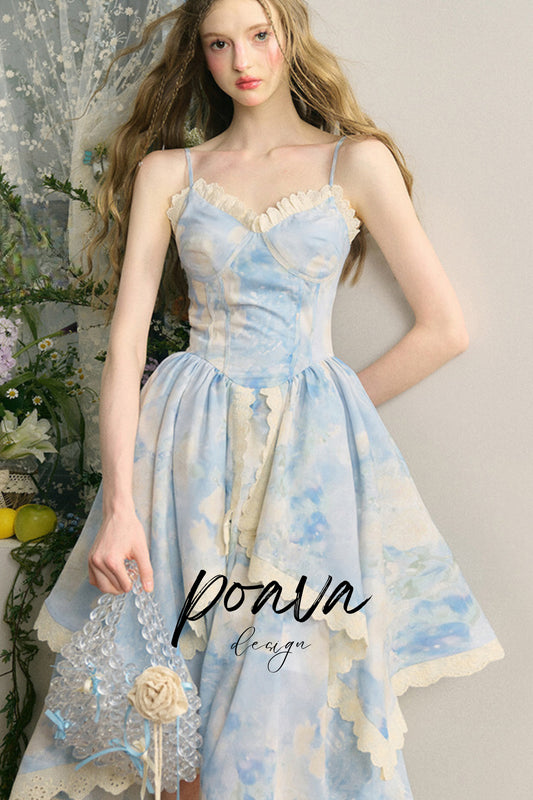 Lace floral midi dresses in blue