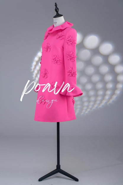 LORELAI PINK JACQUARD FLORAL LONG SLEEVE MINI DRESS