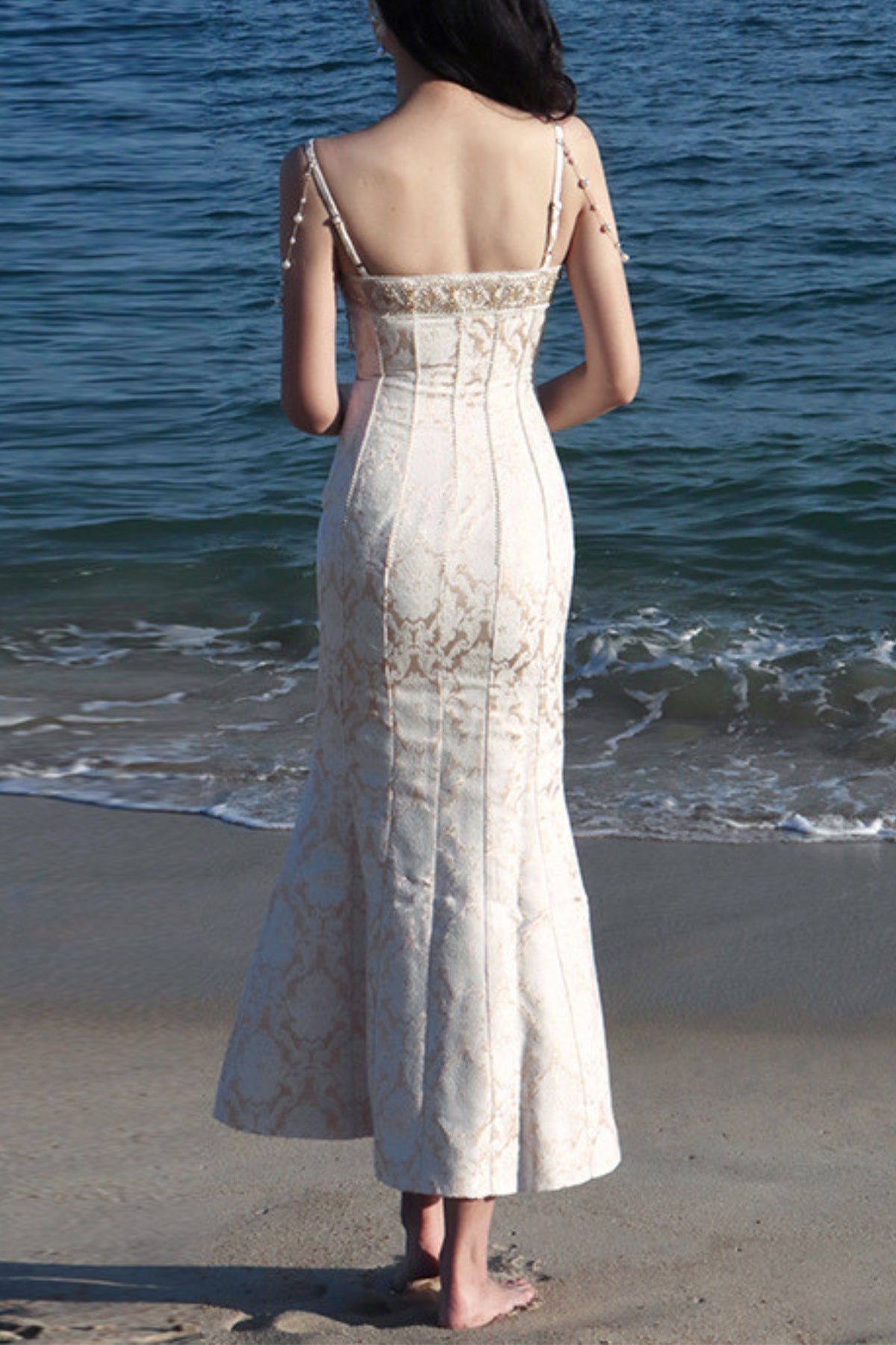 Pearl embellished mermaid midi dress
