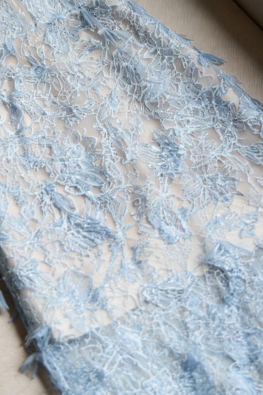 BLUE BEADED LACE PENCEL DRESS