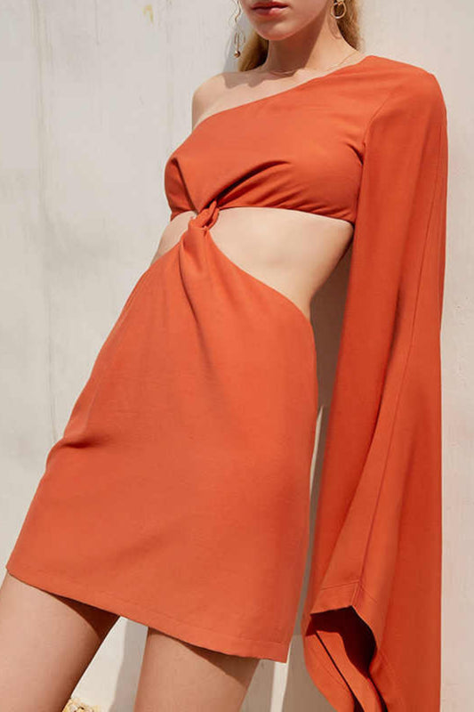 asymmetry one shoulder mini dress