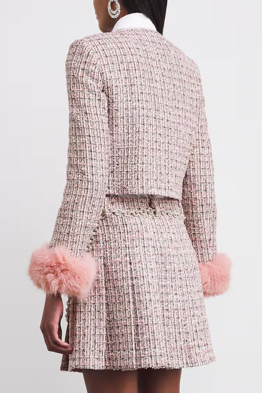 rosemary Pink Bouclé Fur-Trim Jacket