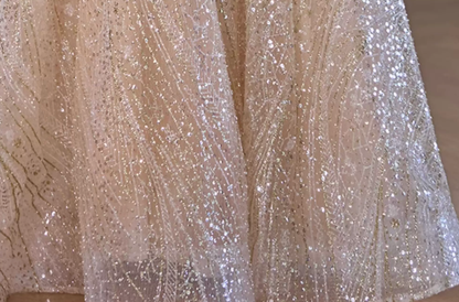 champagne gold glitter tulle a-line evening gown