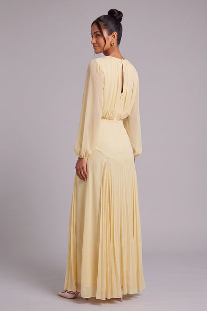 Pale Yellow Chiffon Blouson Bodice Maxi Dress pale yellow chiffon dress - product view 3
