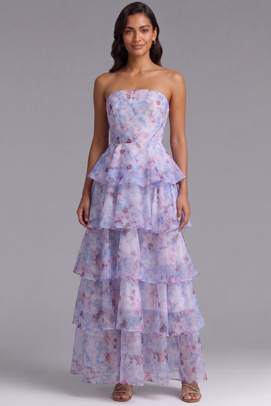 Floral Tiered Strapless Maxi Dress Premium Fabric - product view 4