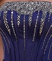Deep Blue Strapless Evening Gown with Rhinestone Bodice and Cape Detail