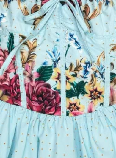 light blue structured cotton woven fit-and-flare dress