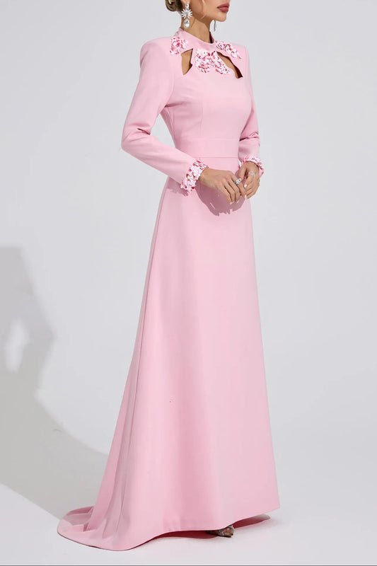 shirley Light Pink rhinestone cutout Mermaid Maxi Dress