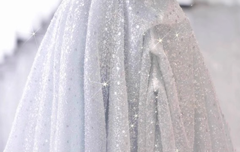 Silver-Blue Glitter Tulle A-Line Evening Gown