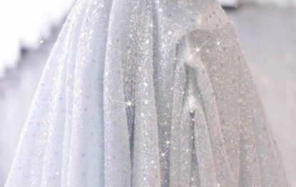 Silver-Blue Glitter Tulle A-Line Evening Gown