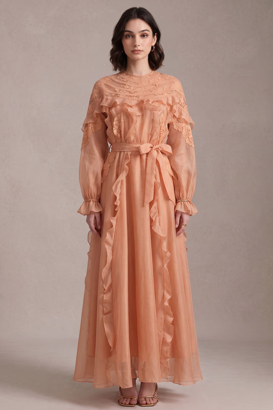 peach sheer organza a-line maxi dress peach sheer organza maxi dress - product view 2