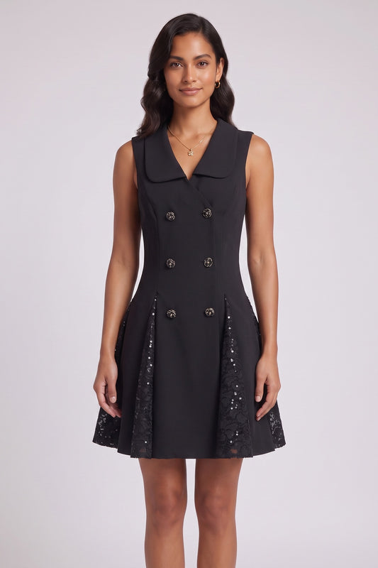 black structured matte crepe A-line, fit-and-flare dress black structured matte crepe dress - product view 3