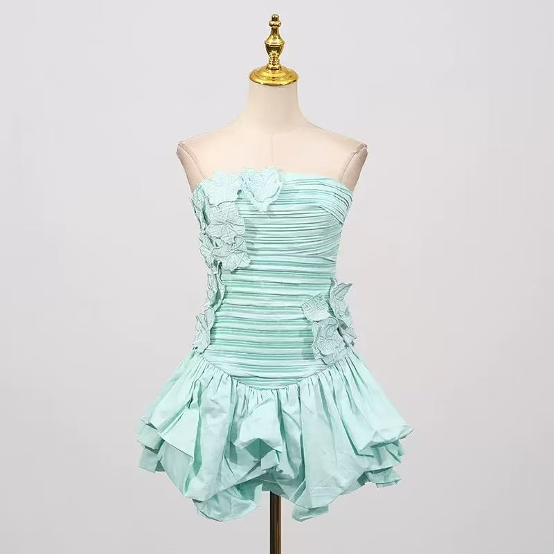 Coleka Floral Appliqué Strapless Mini Dress