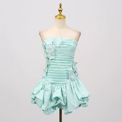Coleka Floral Appliqué Strapless Mini Dress