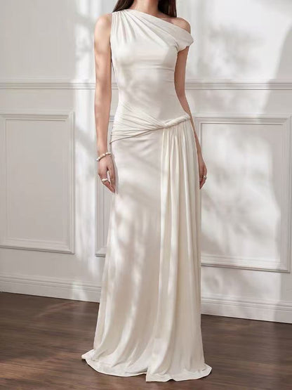 White Off-Shoulder Draped Maxi Dress