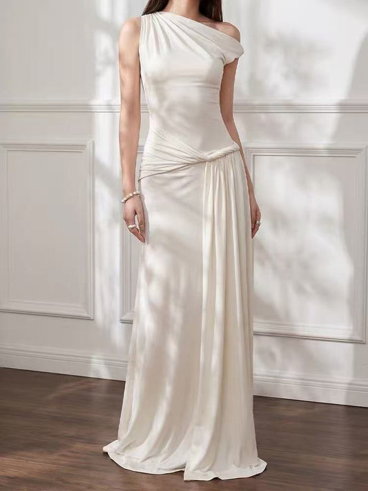 White Off-Shoulder Draped Maxi Dress