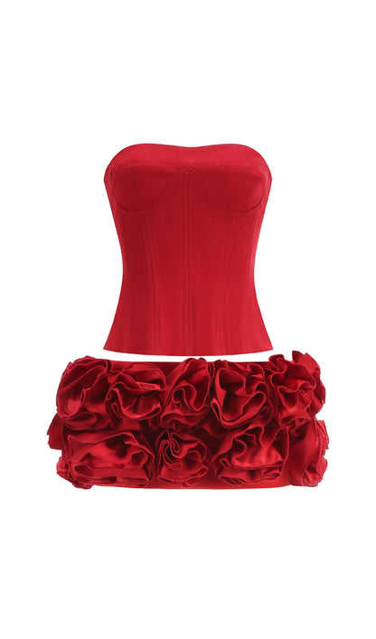 Clegg Red Corset Flower Two-Piece Set - red