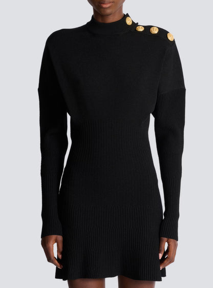 roberta long sleeve flared knit mini dress in black