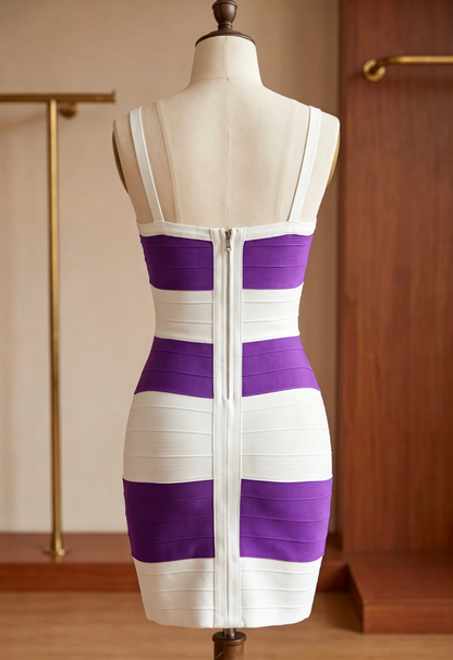 Purple & White Color-Block Bodycon Mini Dress