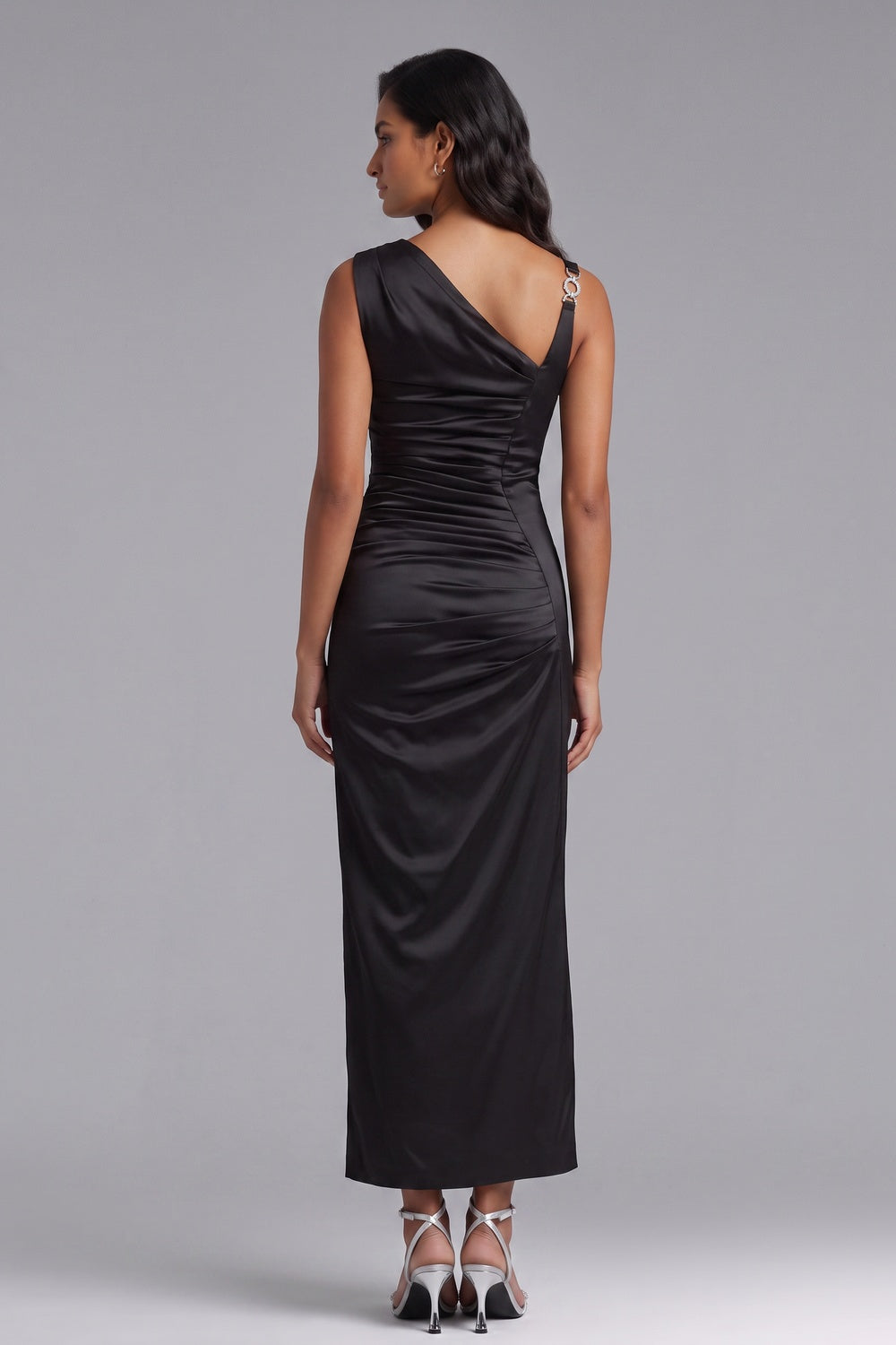 black satin column dress black satin dress - product view 5