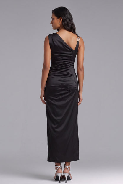 black satin column dress black satin dress - product view 5