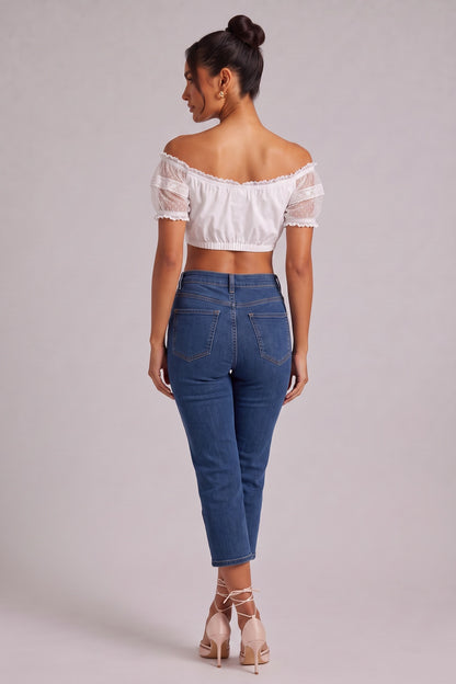 white cotton-blend woven cropped blouse white cotton-blend woven blouse - product view 5