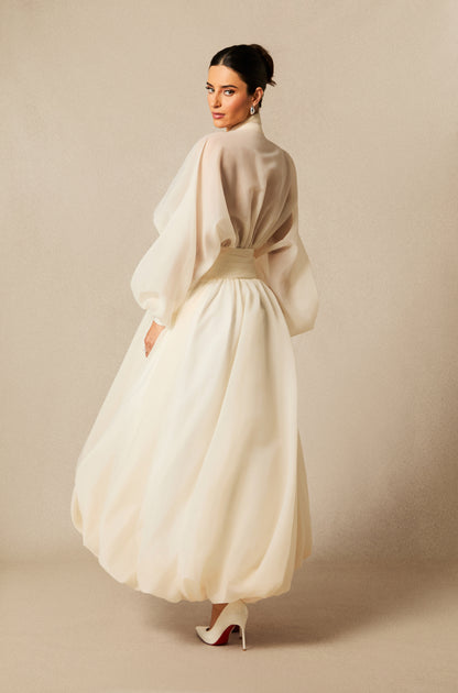 Lilly Deep V Neck Puff Sleeve Maxi Dress