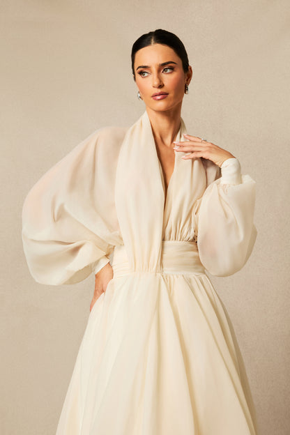 Lilly Deep V Neck Puff Sleeve Maxi Dress