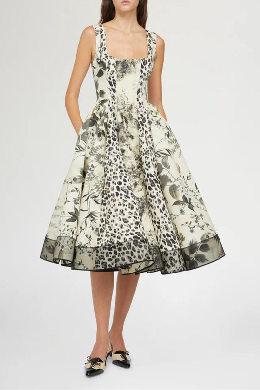 maggie Leopard print pleated midi dress