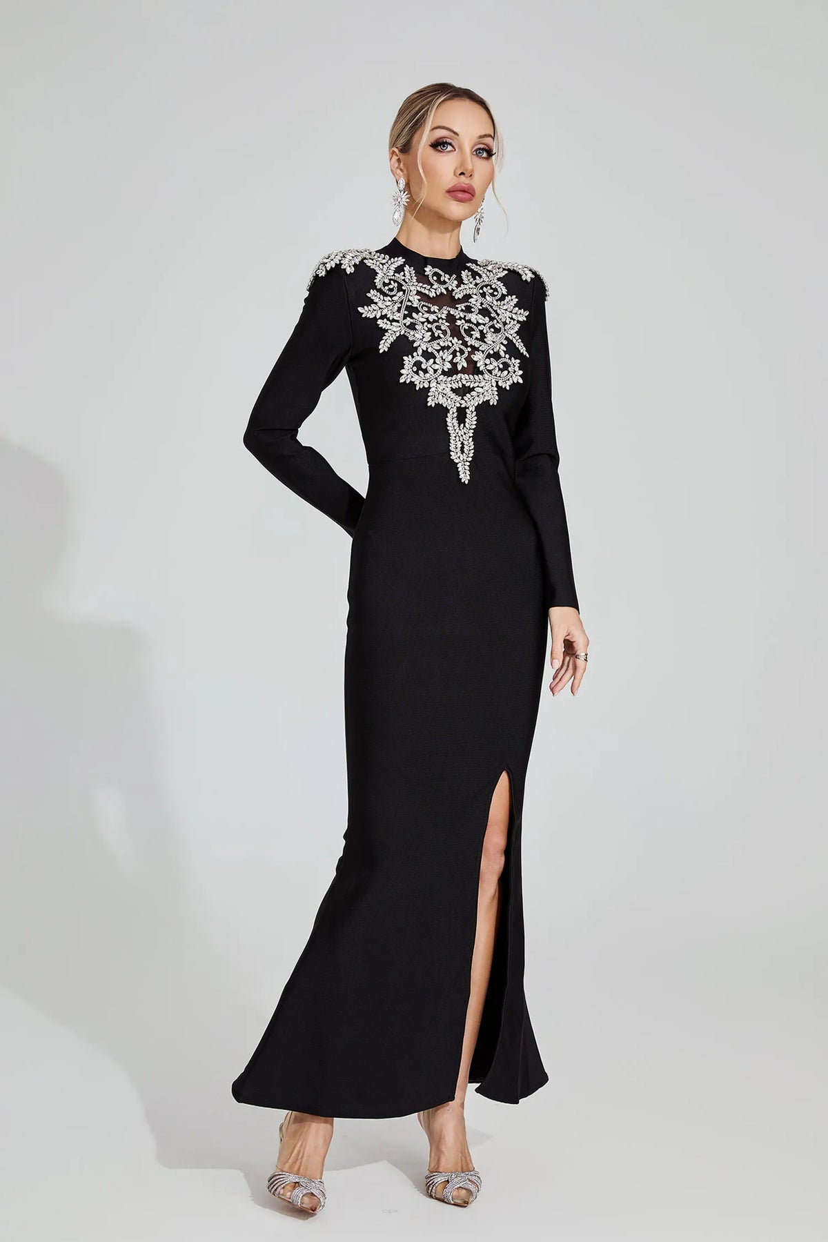 karen Black Diamond pattern Bandage maxi Dress