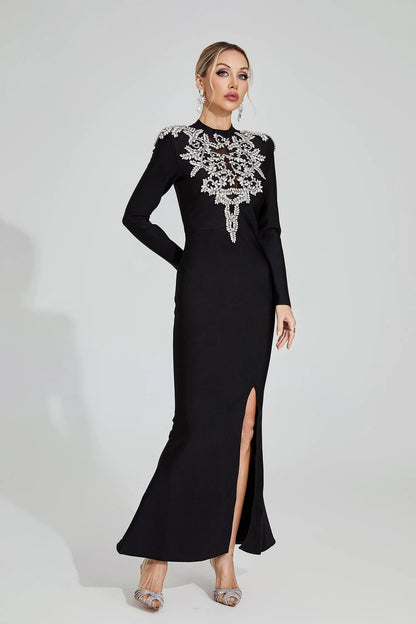 karen Black Diamond pattern Bandage maxi Dress