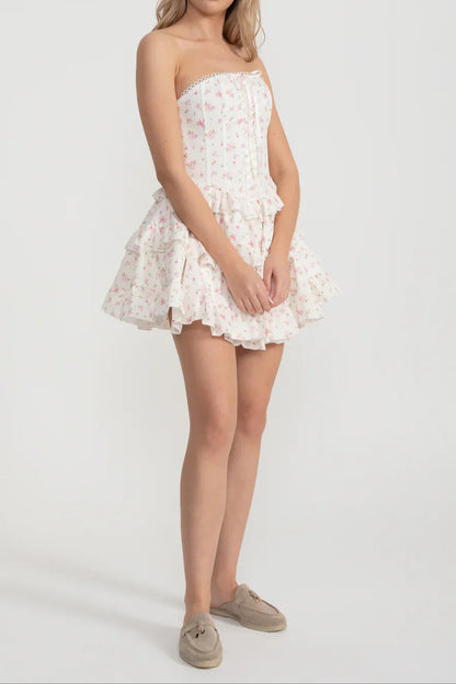 martha Ruffle printed strapless Mini Dress in pink