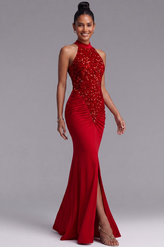 Red Stretch Jersey Mermaid Evening Gown red stretch jersey evening gown - product view 2