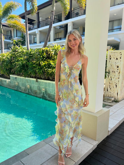 cecilia Chiffon ruffles maxi dress in blue