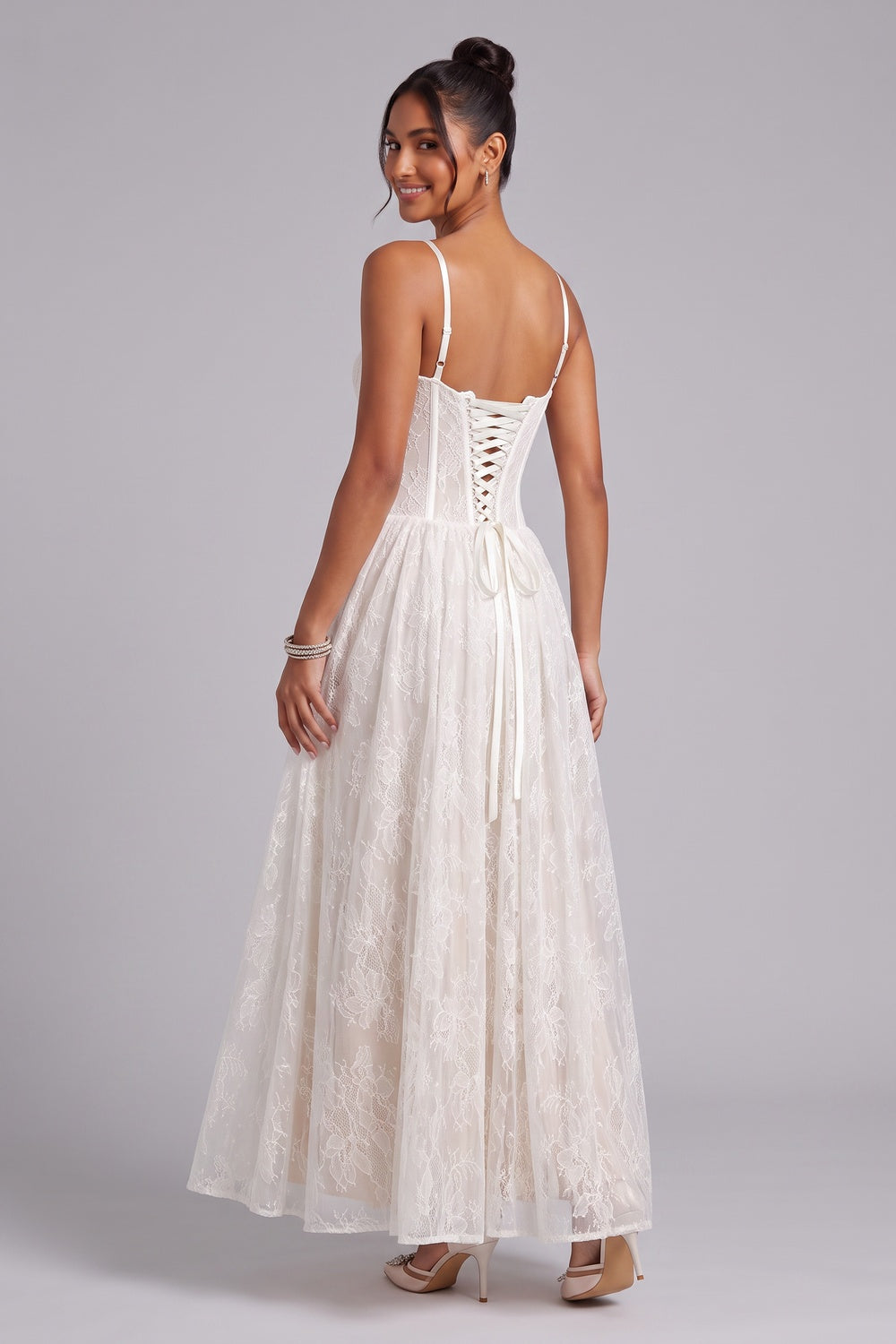 White Lace Corset Midi Dress Premium Fabric - product view 4