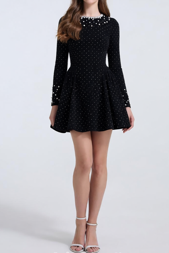 sheila black Beaded rhinestone-embellished flared mini dress