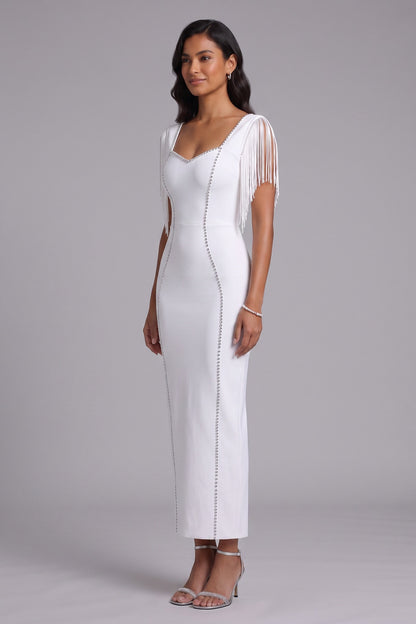 white heavy stretch knit sheath dress white heavy stretch knit dress - product view 2