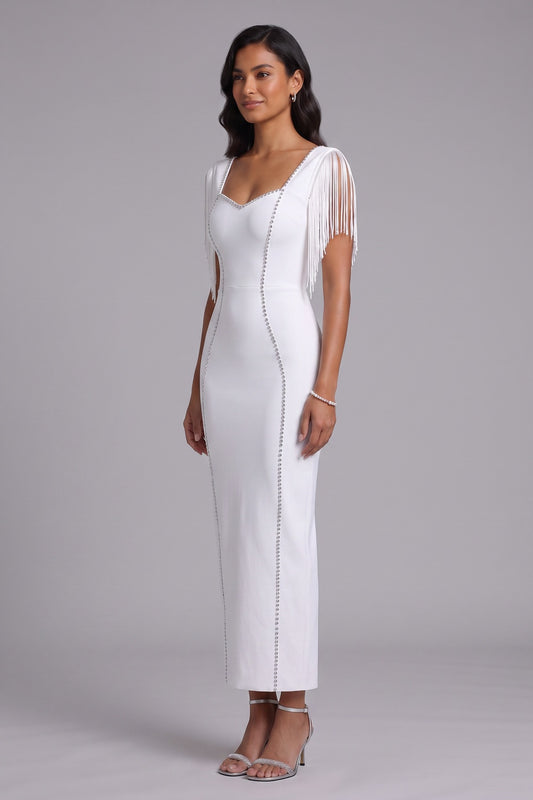 white heavy stretch knit sheath dress white heavy stretch knit dress - product view 2