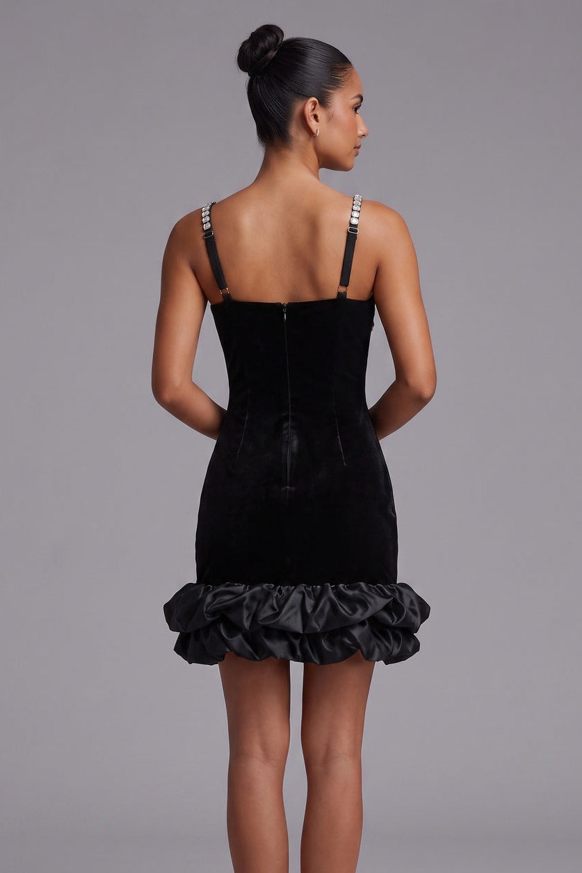 Black Velvet Bodycon with Bubble Hem Dress black velvet dress - product view 5
