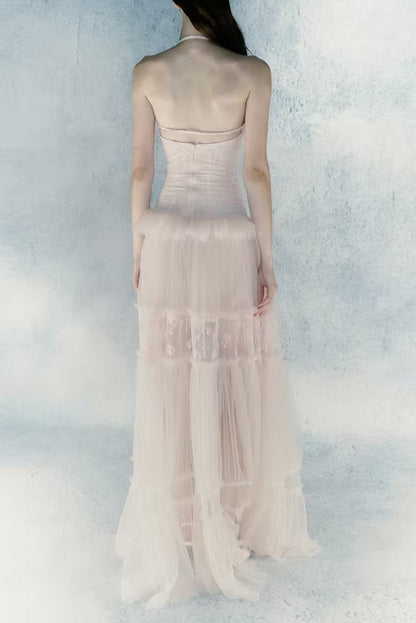 hermosa Lace splicing layer maxi dress in pink