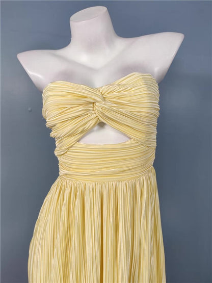 Strapless Pleated Maxi Dress Lemon