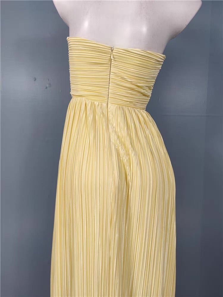 Strapless Pleated Maxi Dress Lemon