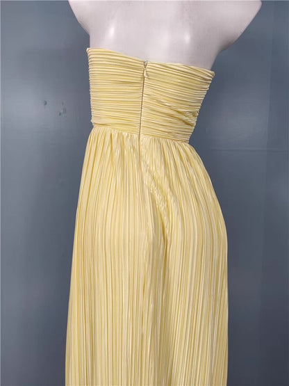 Strapless Pleated Maxi Dress Lemon